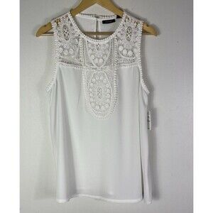 Halogen Womens Ivory Cloud Crochet Crepe Sleeveless Blouse Top Size L Old Money